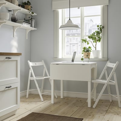 HAUGA / FRÖSVI Table+ 2 chaises pliantes, blanc/blanc, 55/82/109x74 cm