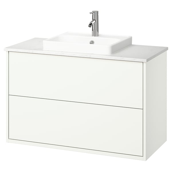 HAVBÄCK / ORRSJÖN Meuble avec tiroirs/vasque/mitigeur, blanc/blanc marbré, 102x49x71 cm