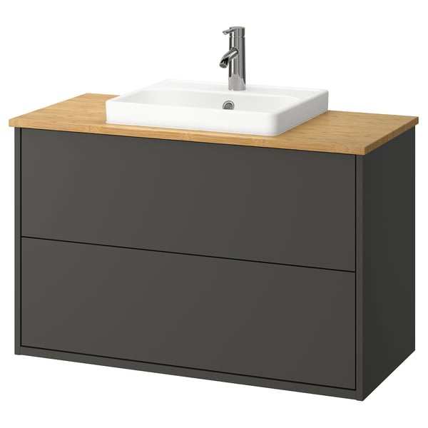 HAVBÄCK / ORRSJÖN Meuble avec tiroirs/vasque/mitigeur, gris foncé/bambou, 102x49x71 cm