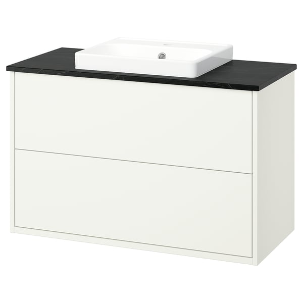 HAVBÄCK / ORRSJÖN Meuble lavabo avec tiroirs/vasque, blanc/noir marbré, 102x49x71 cm