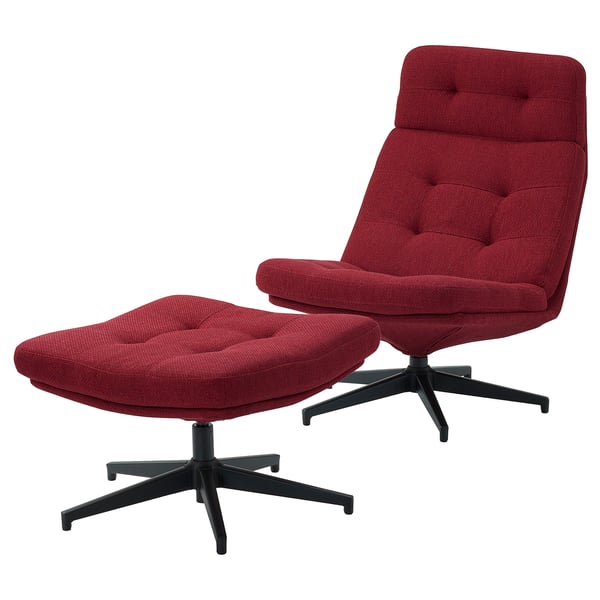 HAVBERG Fauteuil avec repose-pieds, Lejde rouge/brun