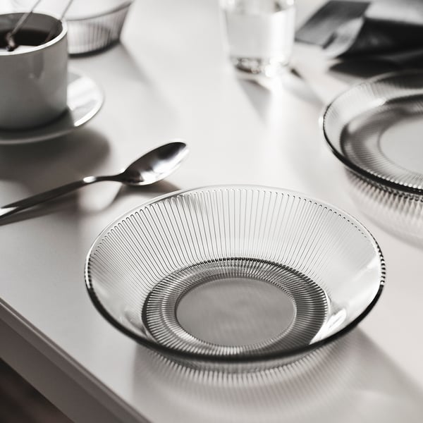 HAVSGÄDDA Assiette creuse, motif rayé/gris, 19 cm