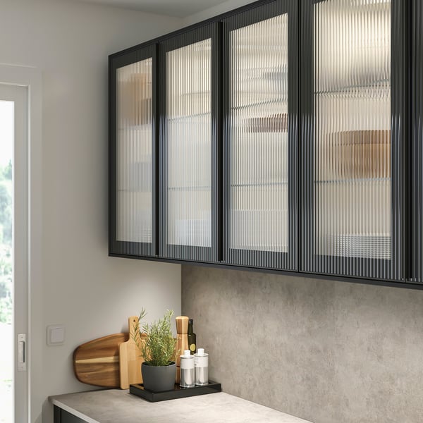 HEJSTA Porte vitrée, anthracite/verre cannelé, 40x80 cm