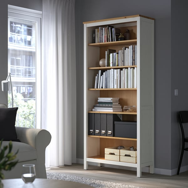HEMNES Bibliothèque, teinté blanc/brun clair, 90x197 cm