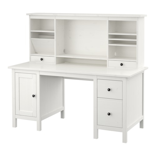 HEMNES Bureau avec élément complémentaire teinté blanc IKEA