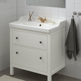 HEMNES / RUTSJÖN Meuble avec tiroirs/vasque/mitigeur, blanc, 82x49x95 cm