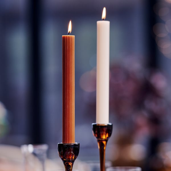 HÖSTAGILLE Bougie non parfumée pour chandelier, brun orangé/beige, 25 cm