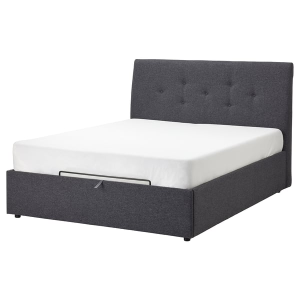 IDANÄS Lit coffre matelassé, Gunnared gris foncé, 160x200 cm