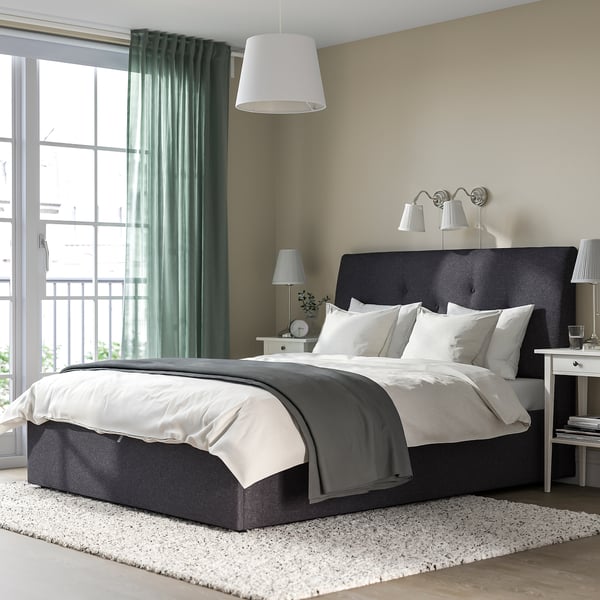 IDANÄS Lit coffre matelassé, Gunnared gris foncé, 160x200 cm