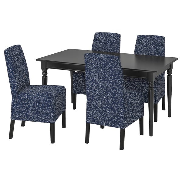 INGATORP / BERGMUND Table et 4 chaises, noir/Ryrane bleu foncé, 155/215 cm