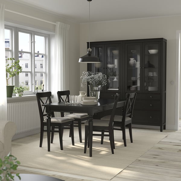 INGATORP / INGOLF Table et 4 chaises, noir/brun noir Nolhaga gris-beige, 155/215 cm