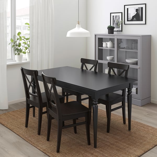 INGATORP / INGOLF Table et 4 chaises, noir/brun noir, 155/215 cm