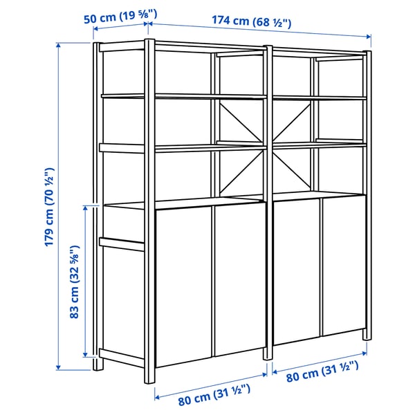 IVAR 2 sections/tablettes/élément, pin, 174x50x179 cm