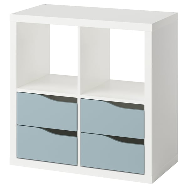KALLAX Étagère, avec 4 tiroirs blanc/bleu gris clair en forme de vague, 77x77 cm