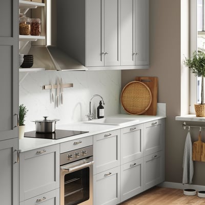 KASKER Plan de travail sur mesure, blanc/gris clair marbré/quartz, 1 m²x2.0 cm