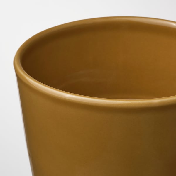 KLOTLÖNN Pot avec coupelle, intérieur/extérieur/jaune foncé beige clair, 9 cm