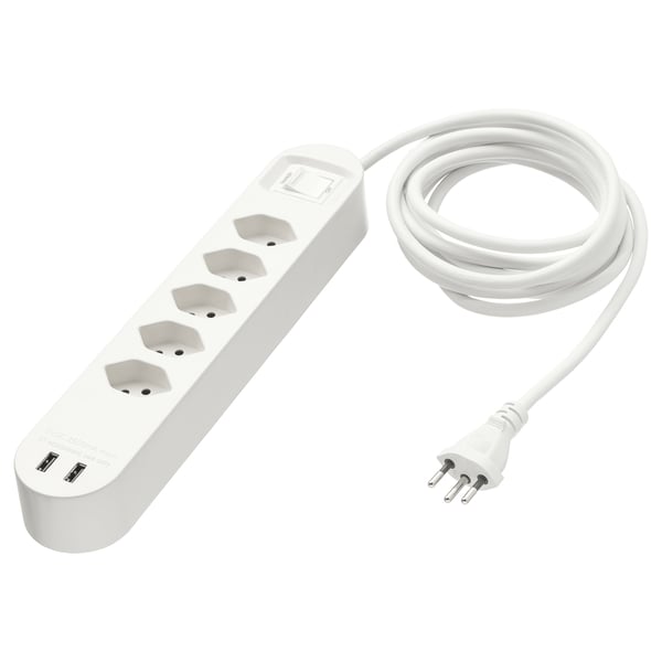 KOPPLA Multiprise 5 prises + 2 ports USB, blanc, 3.0 m - IKEA Suisse