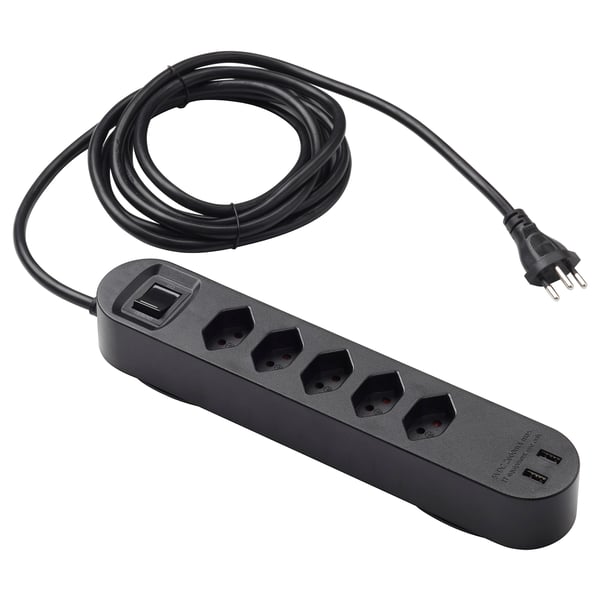 KOPPLA Multiprise 5 prises + 2 ports USB, noir, 3.0 m