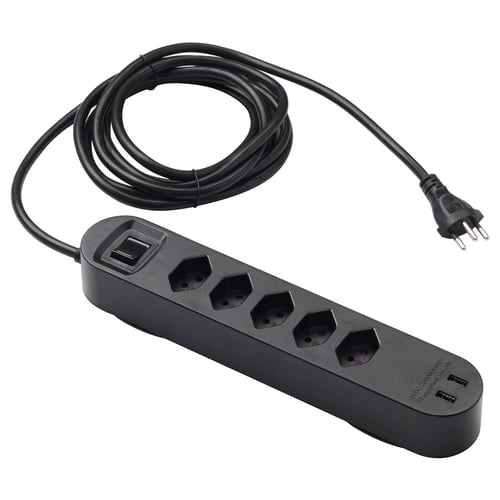 KOPPLA Multiprise 5 prises + 2 ports USB, noir, 3.0 m