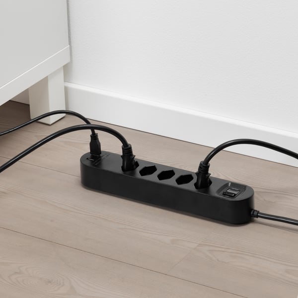 KOPPLA Multiprise 5 prises + 2 ports USB, noir, 3.0 m