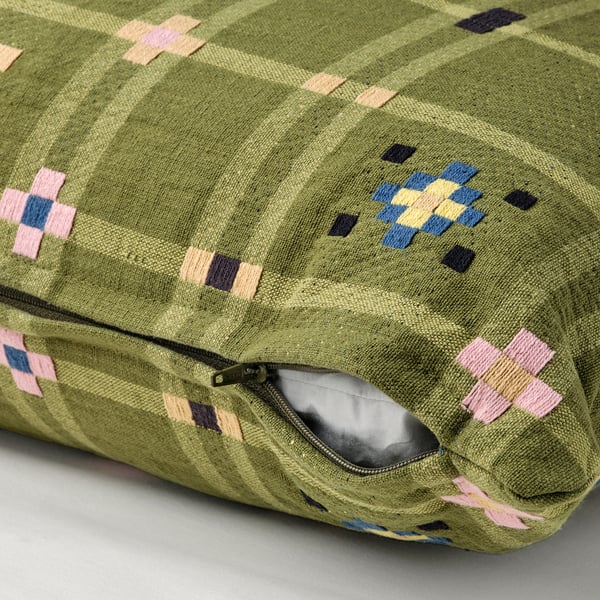 KUSTGRAN Housse de coussin, jaune vert, 40x58 cm