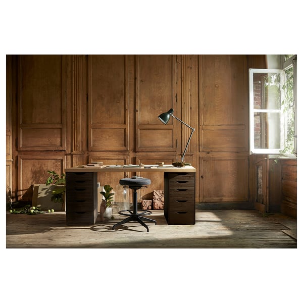 LAGKAPTEN / ALEX Bureau, effet chêne blanchi/brun noir, 140x60 cm