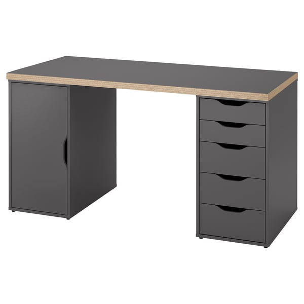 LAGKAPTEN / ALEX Bureau, gris/effet bois, 140x60 cm