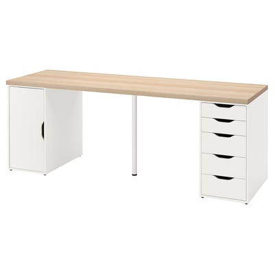 LAGKAPTEN / ALEX Bureau, teinté blanc/motif chêne blanc, 200x60 cm