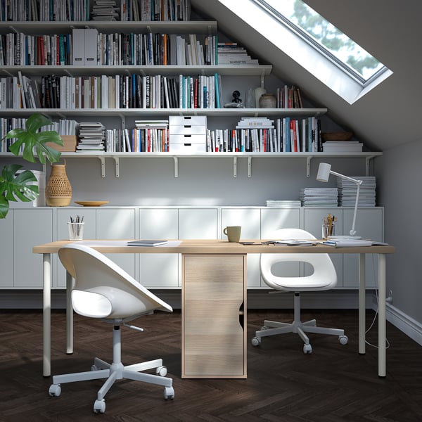 LAGKAPTEN / ALEX Bureau, teinté blanc/motif chêne blanc, 200x60 cm