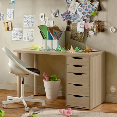 LAGKAPTEN / ALEX Bureau, teinté blanc/motif chêne, 120x60 cm