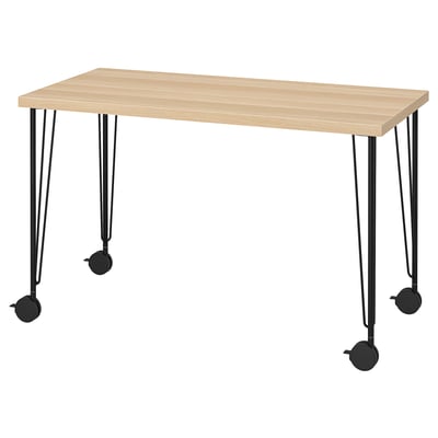 LAGKAPTEN / KRILLE Bureau, effet chêne blanchi/noir, 120x60 cm