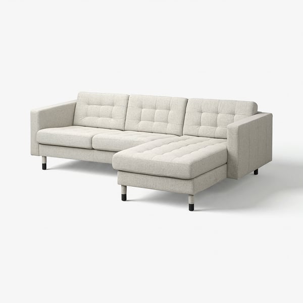 LANDSKRONA Canapé 3 places avec méridienne, Gunnared beige/noir/bois