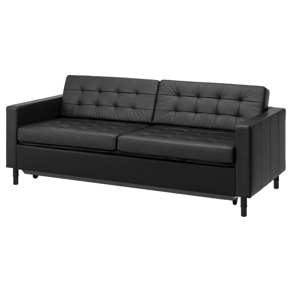 LANDSKRONA Canapé 3 places convertible, Grann/Bomstad noir/noir
