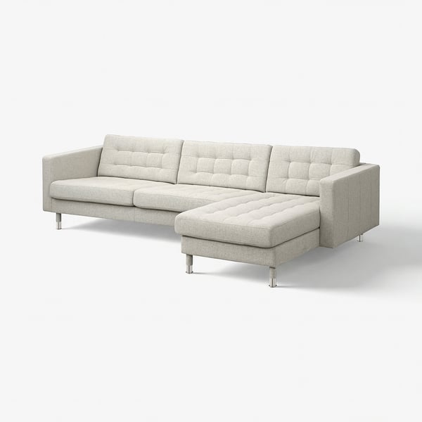 LANDSKRONA Canapé 4 places + méridienne, Gunnared beige/métal
