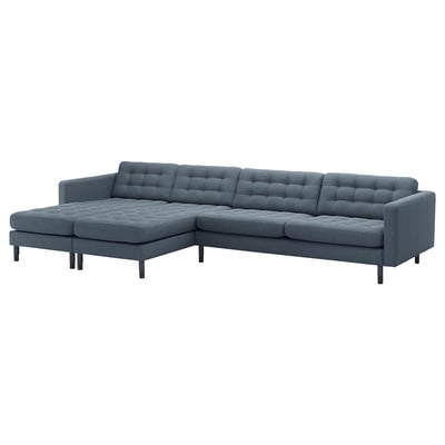 LANDSKRONA Canapé 5 pl + méridiennes, Gunnared bleu/bois/noir