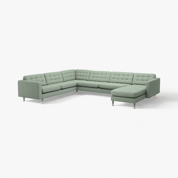 LANDSKRONA Canapé d'angle, 6 places, avec méridienne/Gunnared vert clair/métal