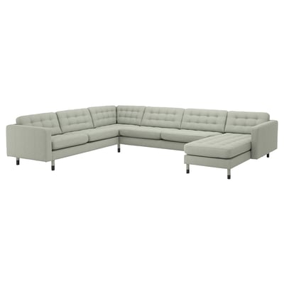 LANDSKRONA Canapé d'angle 6places + méridienne, Gunnared vert clair/bois/noir