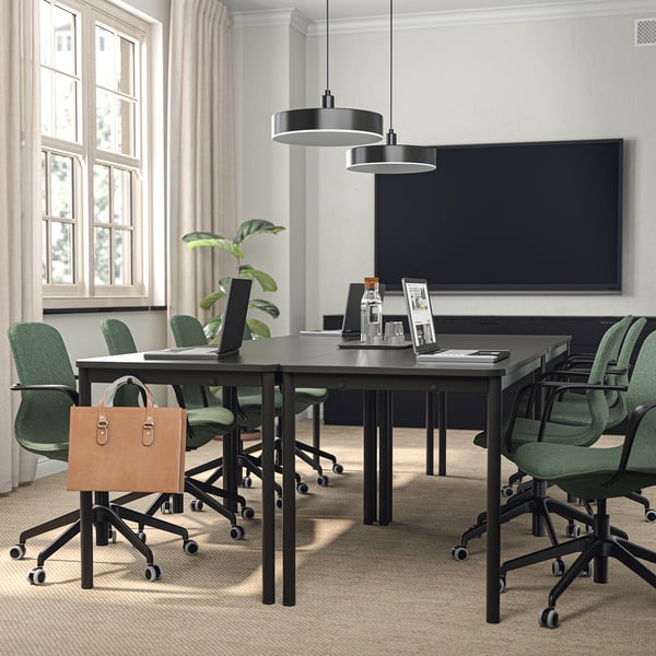 LÅNGFJÄLL Chaise conférence av accoudoirs, Gunnared vert gris/noir