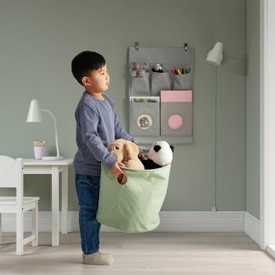 LEN Sac de rangement, à pois vert/gris clair