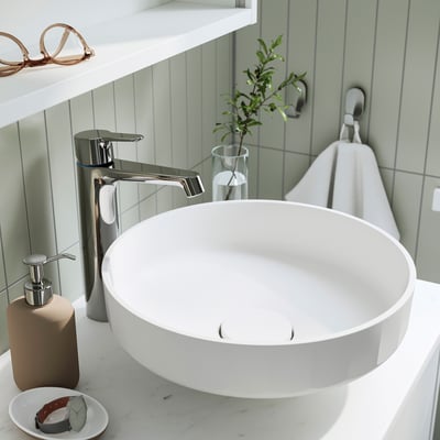 LERSJÖN Lavabo intégré avec siphon, blanc, 38x14 cm