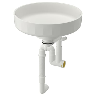 LERSJÖN Lavabo intégré avec siphon, blanc, 38x14 cm