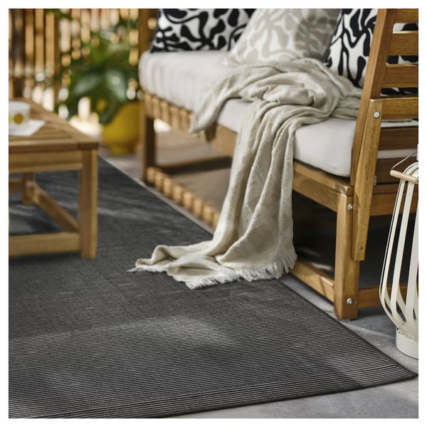 LUFTFARTYG Tapis tissé à plat, int/extérieur, noir/rayure, 160x230 cm