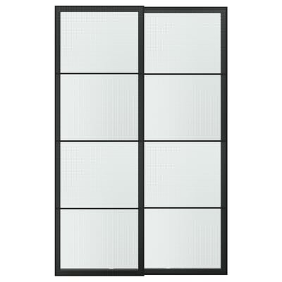 LUNDBRÄSMA Jeu 2 ptes coul, noir/verre à carreaux, 150x236 cm