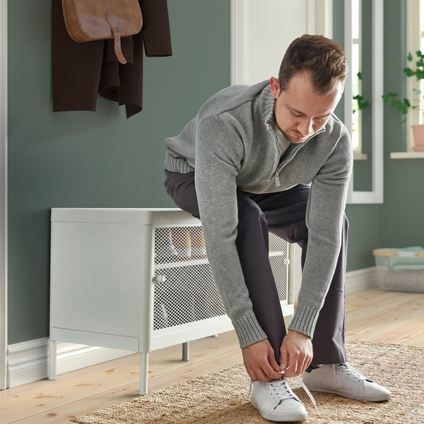 MACKAPÄR Banc rangement av portes couliss, blanc, 100x37 cm