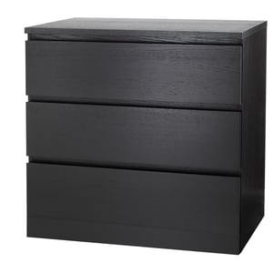 MALM Commode 3 tiroirs, brun noir, 80x78 cm