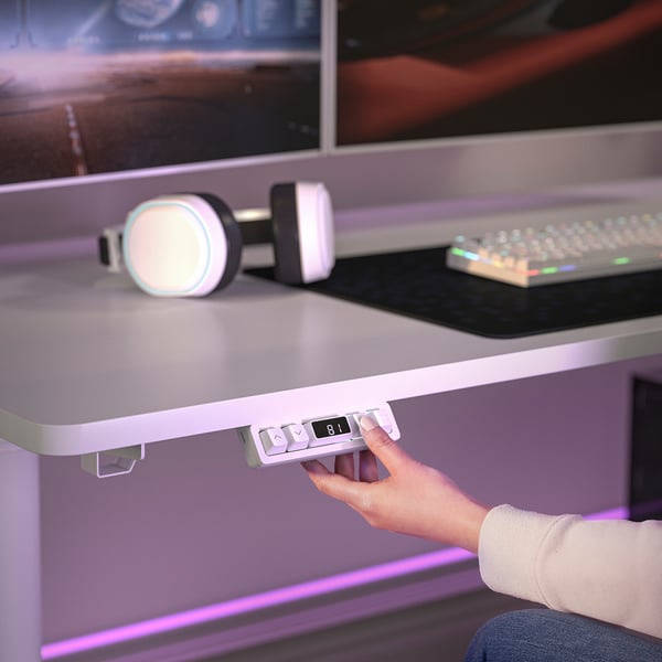 MÅLOMRÅDE Bureau gamer assis/debout, avec bras d'écran/électrique blanc, 180x80 cm