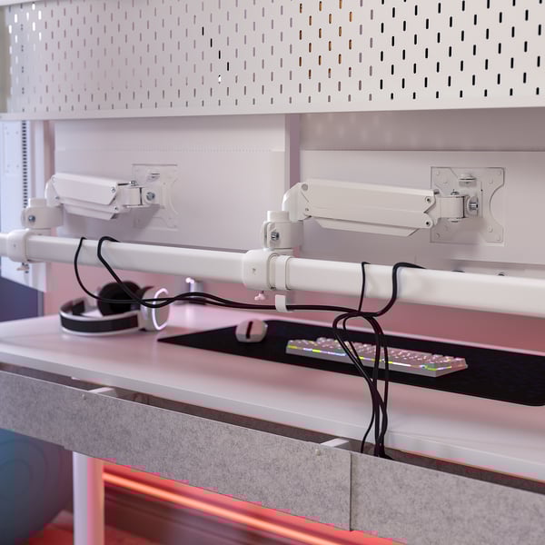 MÅLOMRÅDE Bureau gamer assis/debout, avec bras d'écran/électrique blanc, 180x80 cm