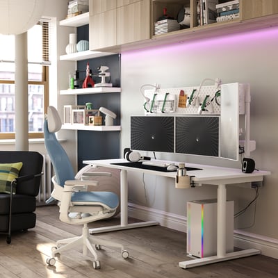 MÅLOMRÅDE Bureau gamer assis/debout, avec bras d'écran/électrique blanc, 180x80 cm
