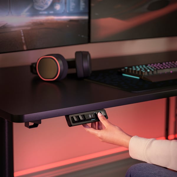MÅLOMRÅDE Bureau gamer assis/debout, avec bras d'écran/électrique noir, 180x80 cm