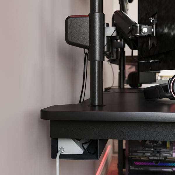 MÅLOMRÅDE Bureau gamer assis/debout, avec bras d'écran/électrique noir, 180x80 cm